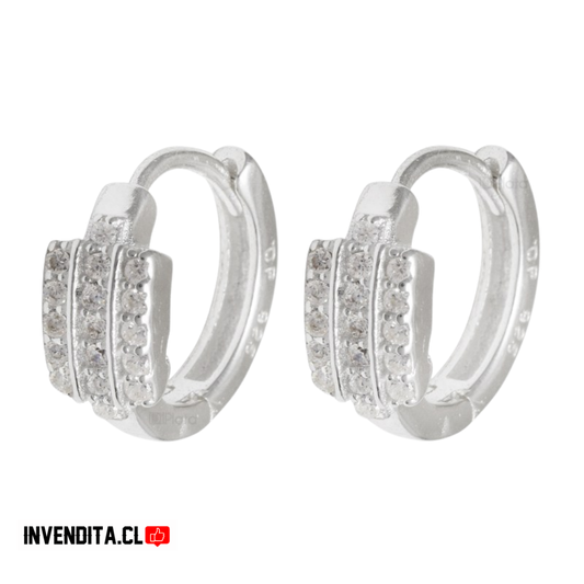 Aros de plata 925 argolla diseño ovalado con circones