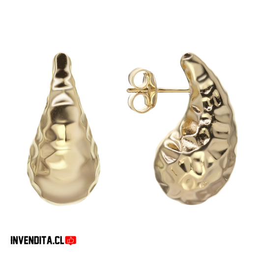 Aros enchapados en oro modelo gota estilo martillada