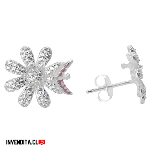 Aros de plata 925 margaritas con circones y mini golondrina