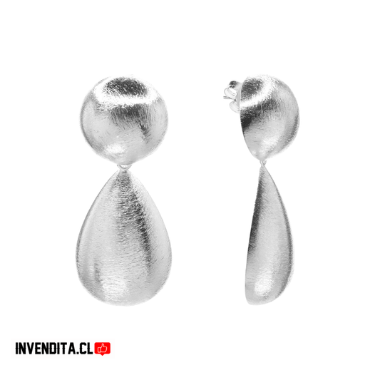 Aros enchapados en plata diseño placas circulares y de gota satinadas