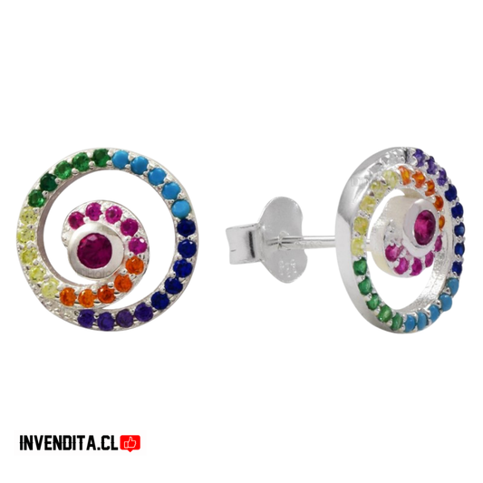 Aros de plata 925 multicolor caracol
