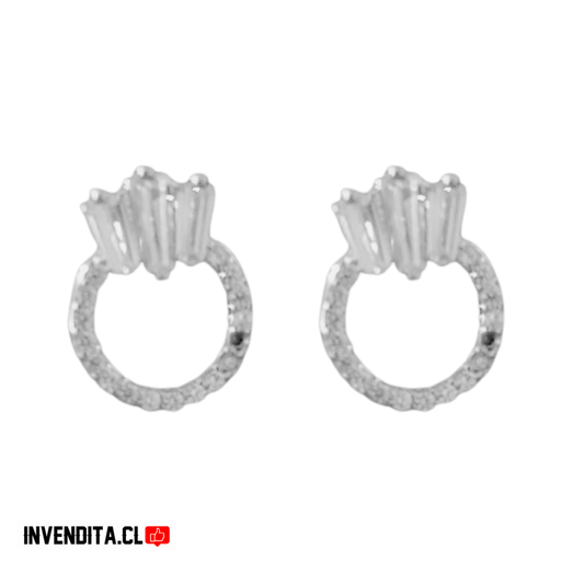 Aros de plata 925 estilo argolla con tres diamantes