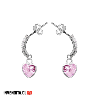 Aro plata 925 varita con circón y corazón color rosa