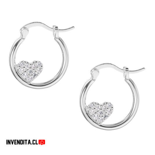 Aros de plata 925 argollas con corazón de circones