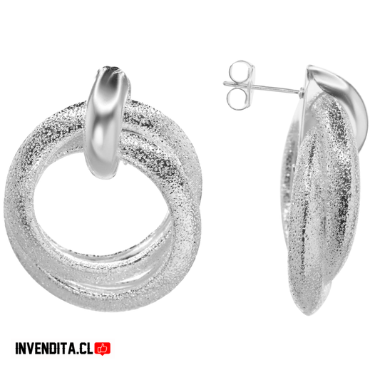 Aros enchapados en plata doble argolla gruesa con textura