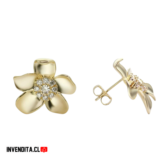 Aros enchapado en oro flores con pequeños circones