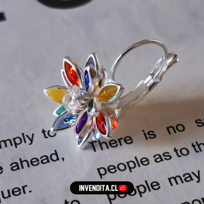 Aros enchapados en plata diseño flor de circones con gancho catalán