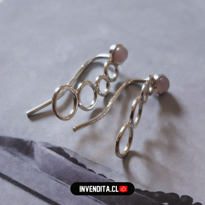 Aros de plata 925 trepadores de círculo con piedra de cuarzo rosa