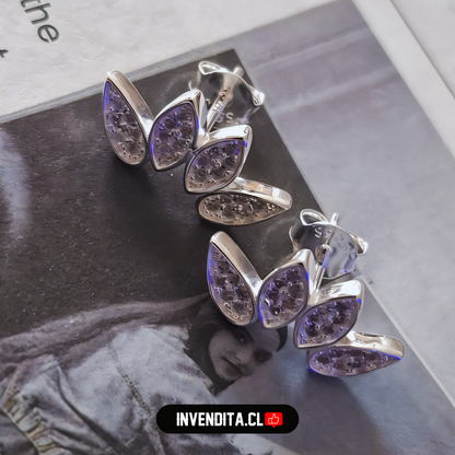 Aros de plata 925 cuatro hojas micro circón