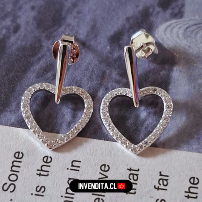 Aros de plata 925 diseño varita con figura de corazón