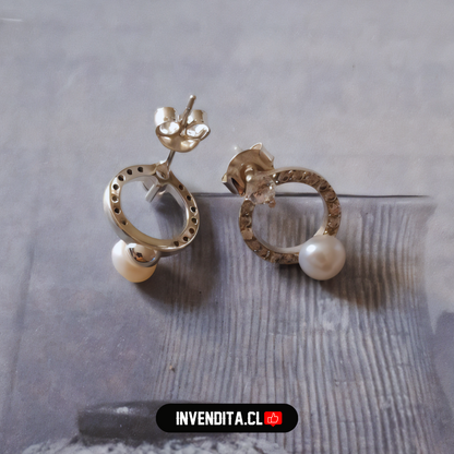 Aros de Plata 925 circulo con circones y perla
