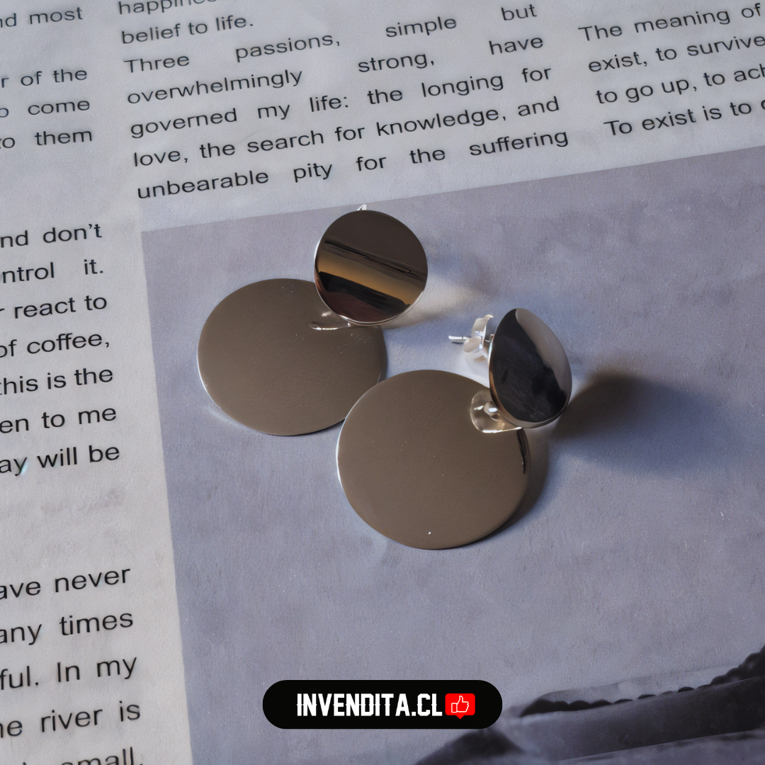 Aros de plata 925 doble placa circular satinadas medias