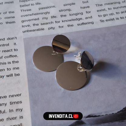 Aros de plata 925 doble placa circular satinadas medias