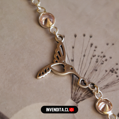 Pulsera de plata 925 diseño colibrí con botones de circones de colores