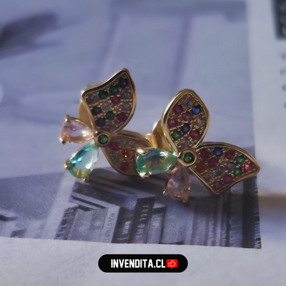 Aros de plata 925 mariposa de colores enchapada en oro