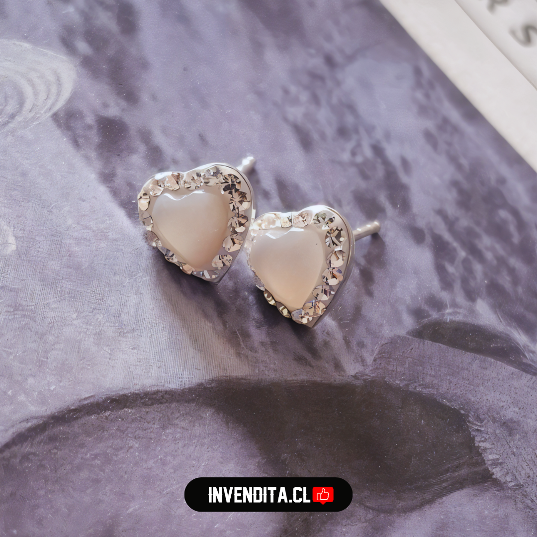 Aros de plata 925 corazón con perla y circones
