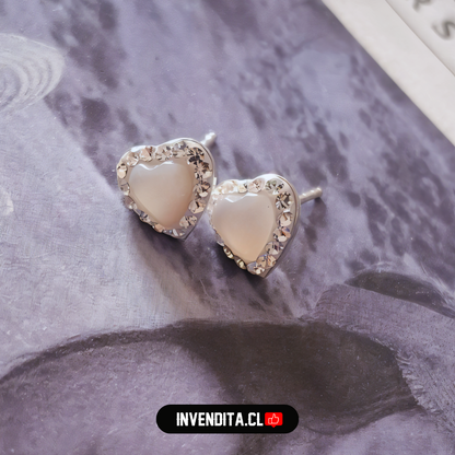 Aros de plata 925 corazón con perla y circones