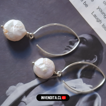 Aros de plata 925 estilo argolla con piedra nácar