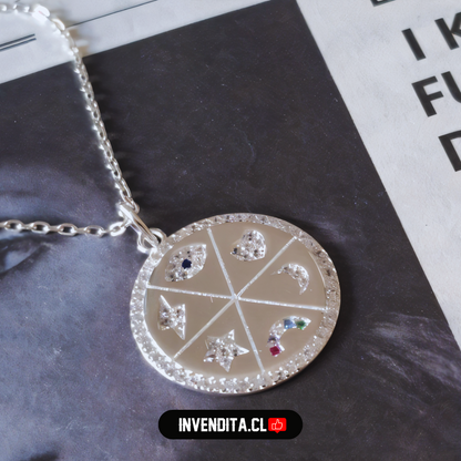 Collar de plata 925 medallón con diferentes signos