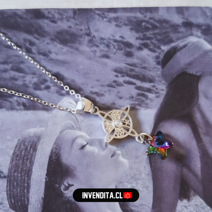 Collar de plata 925 nudo de brujas piedra luna estrella cristal hecho con Swarovski
