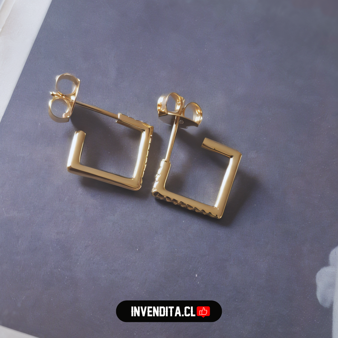 Aros enchapados en oro argollas cuadradas con circones medias