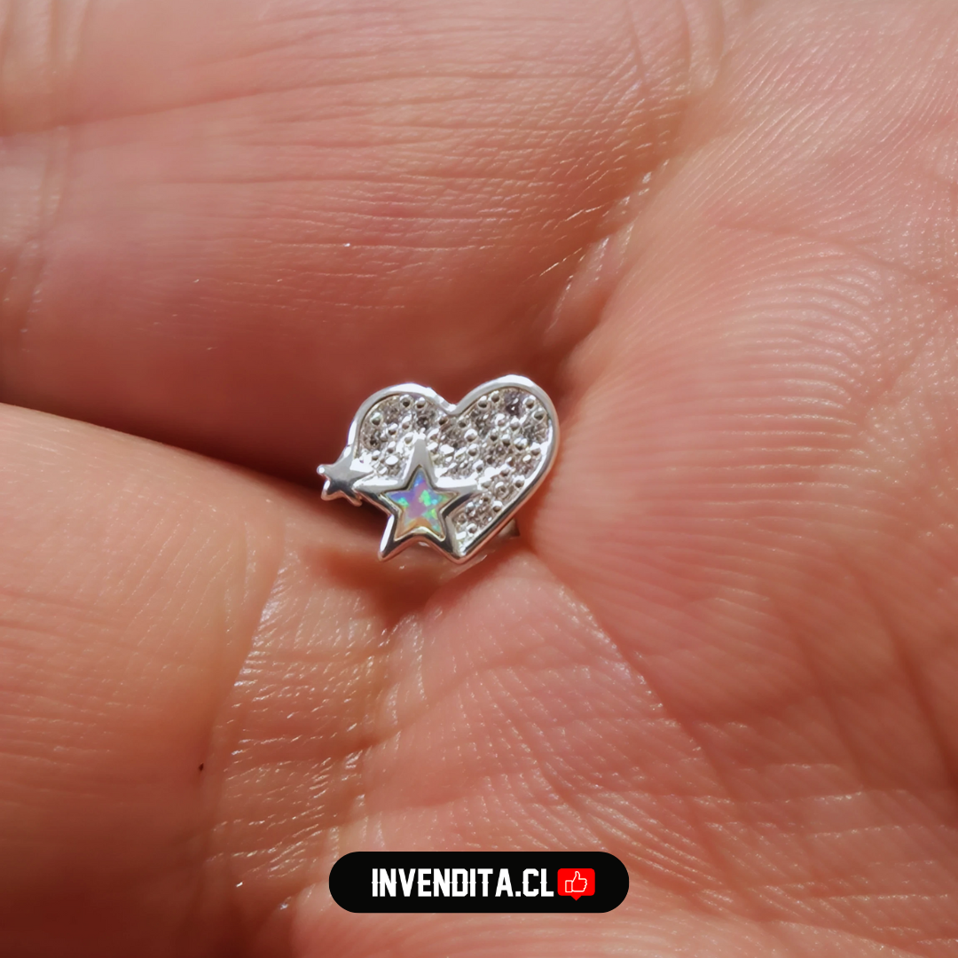 Aros de plata 925 corazón aplicación de Ópalo en estrella