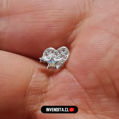 Aros de plata 925 corazón aplicación de Ópalo en estrella