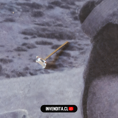 Aros de plata 925 piercing circón rectangular