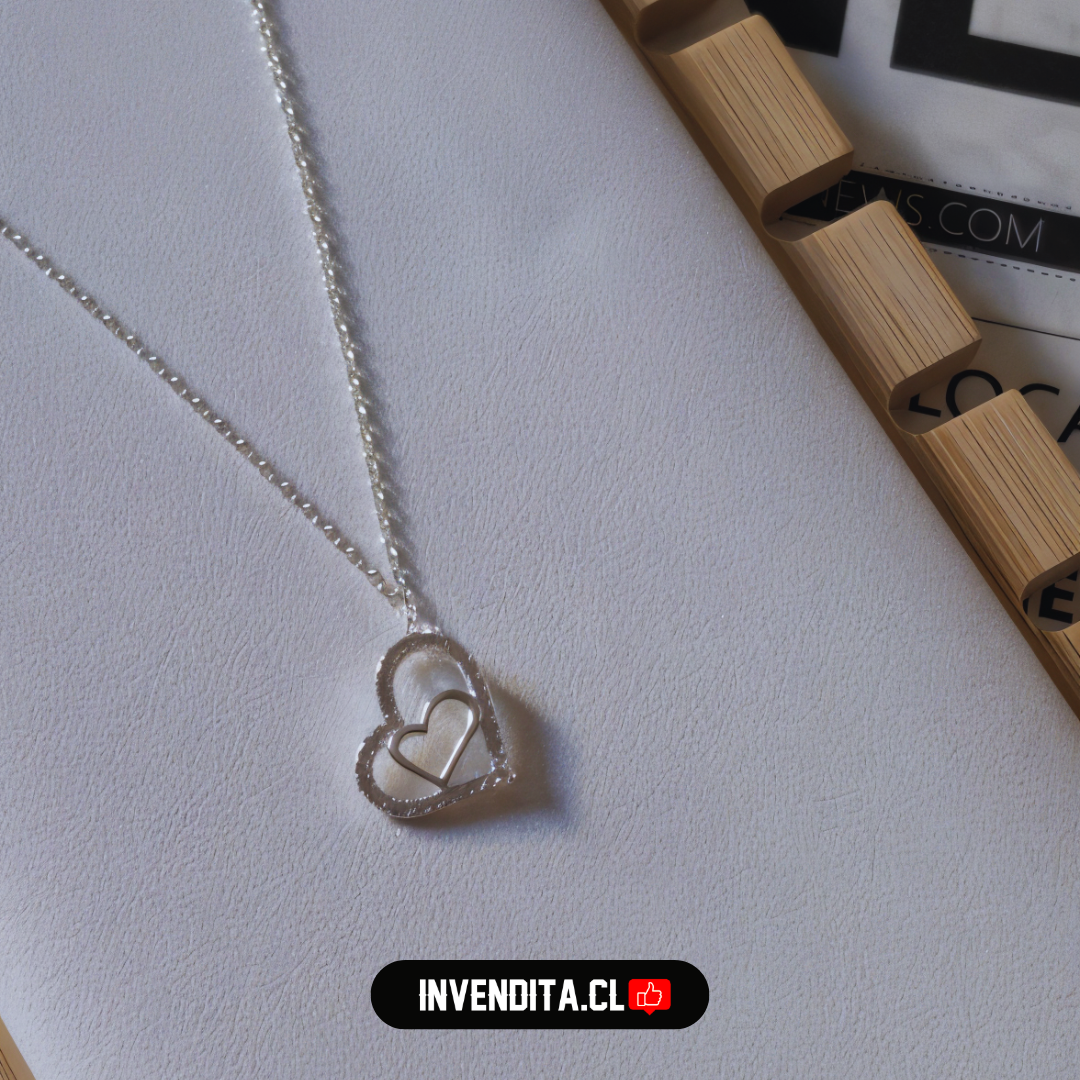 Collar de plata 925 doble corazón con circones