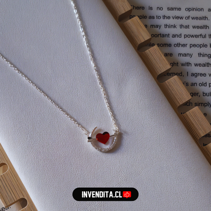 Collar de plata 925 modelo flechazo corazón rubí