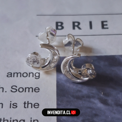 Aros de plata 925 media luna con circón