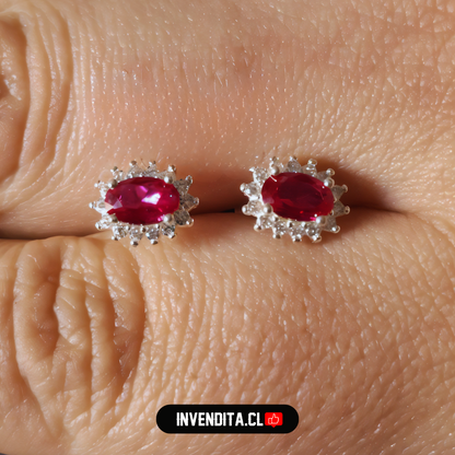 Aros de plata 925 estilo lady con circón rojo