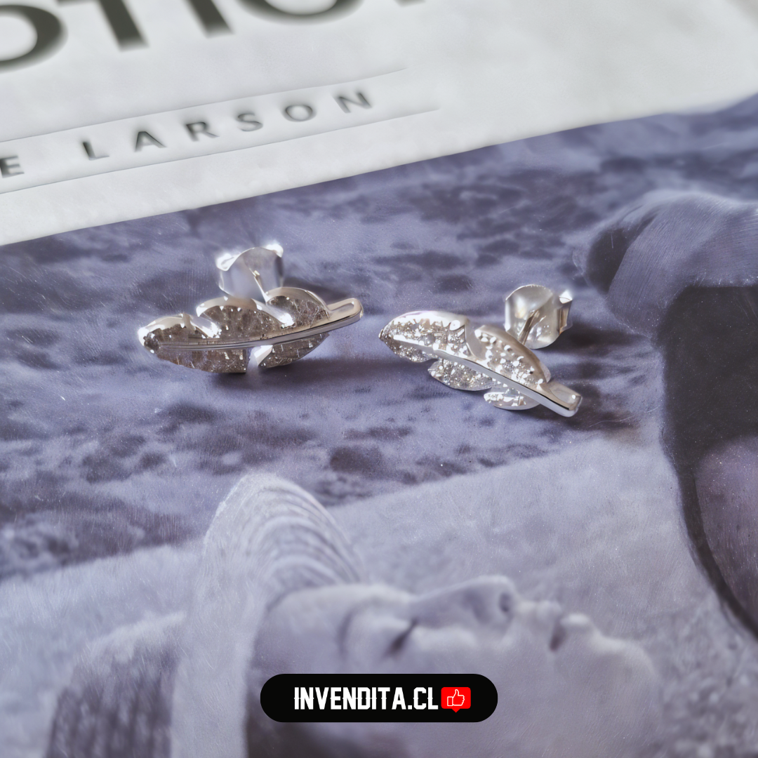 Aros de plata 925 diseño hoja con micro circones