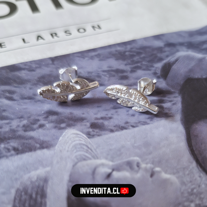Aros de plata 925 diseño hoja con micro circones