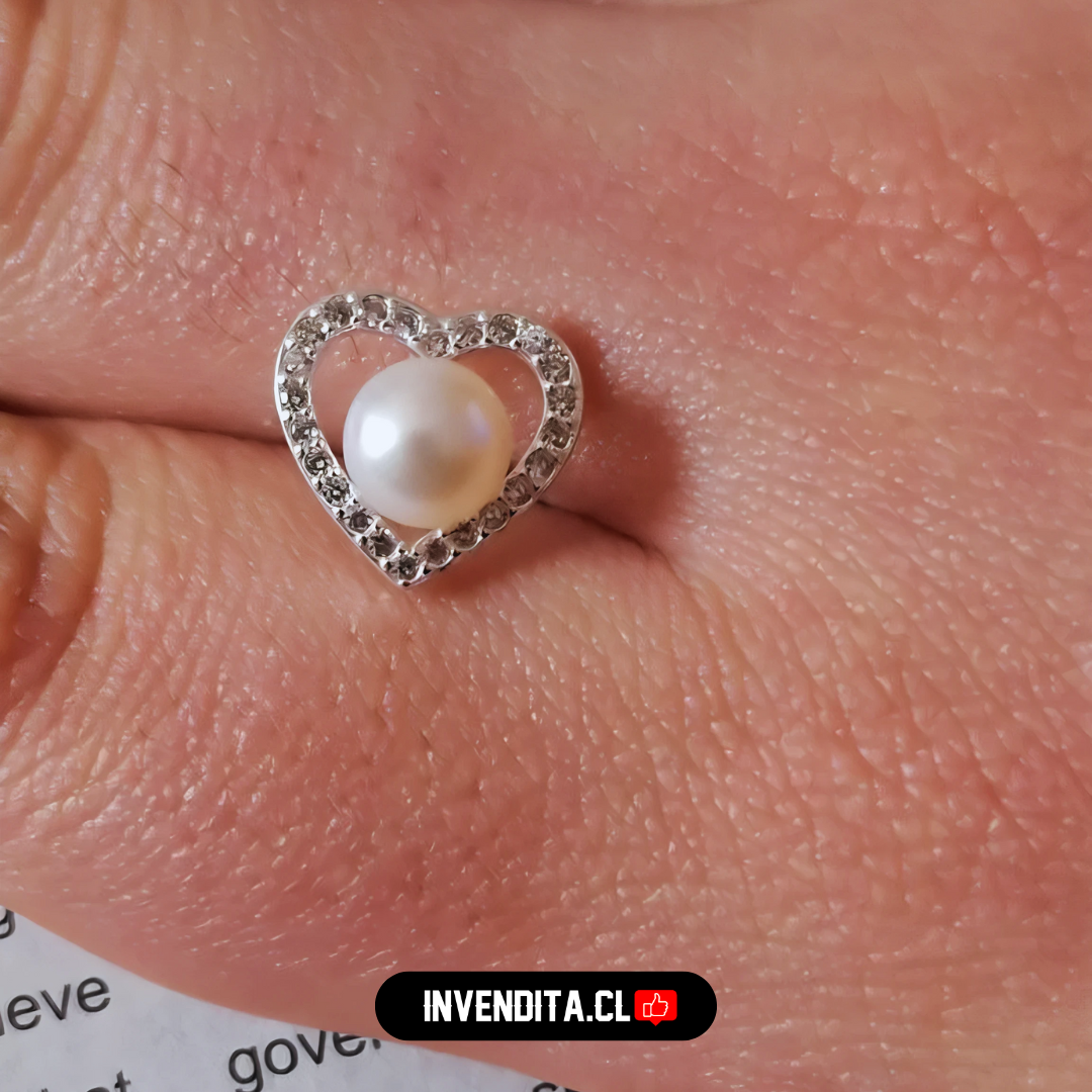 Aros de plata 925 diseño corazón de circones con perla