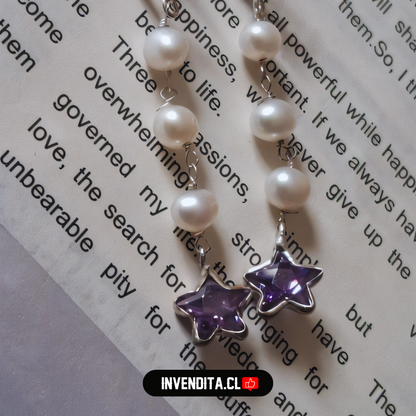 Aros de plata 925 perlas con estrella lila