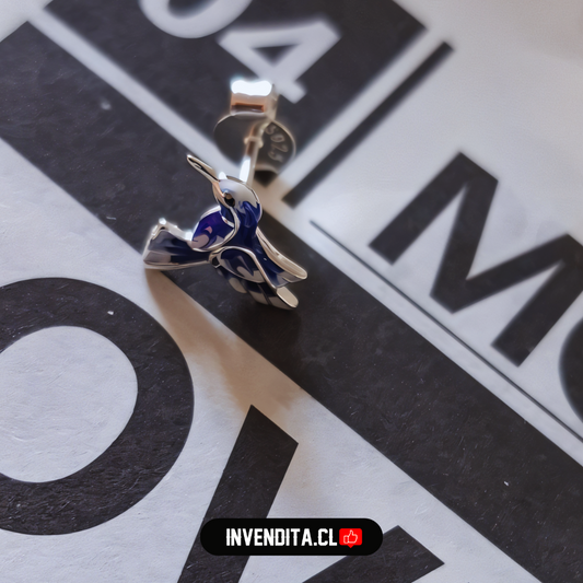 Aros de plata 925 colibrí esmaltado azul eléctrico