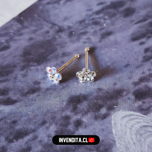 Aros de plata 925 piercing flor con circones