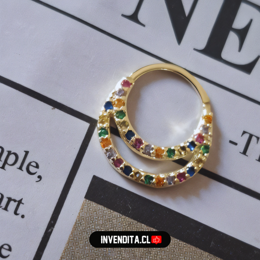 Aros enchapados en oro piercing septum con circones de colores