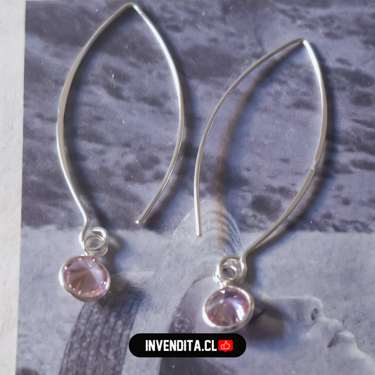 Aros de plata 925 estilo gancho con circón rosa