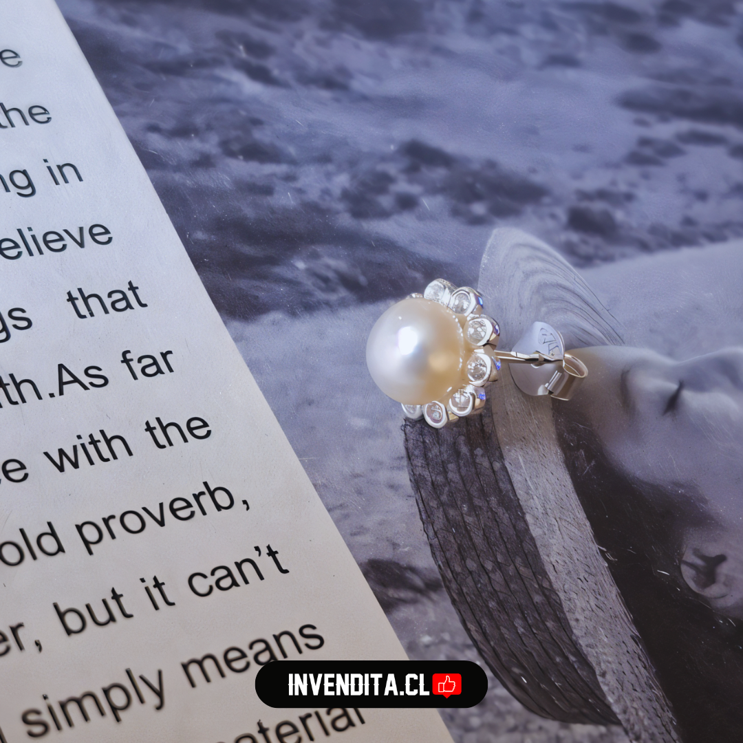 Aros de plata 925 diseño pétalos de circones y perla