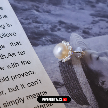 Aros de plata 925 diseño pétalos de circones y perla