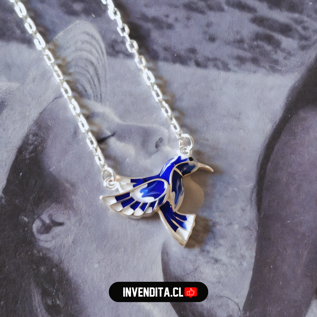 Collar de plata 925 colibrí azul eléctrico