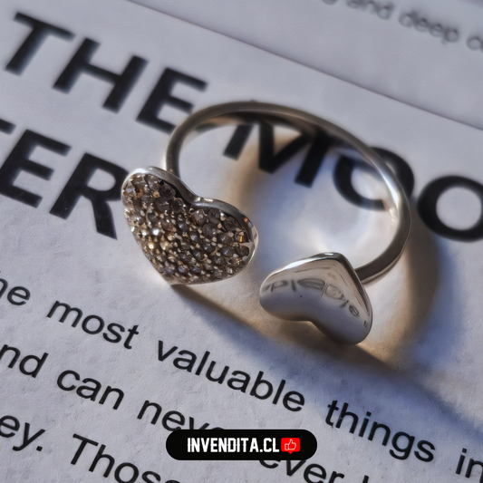 Anillo de plata 925 modelo abierto de puntas corazón de placa y microcircones