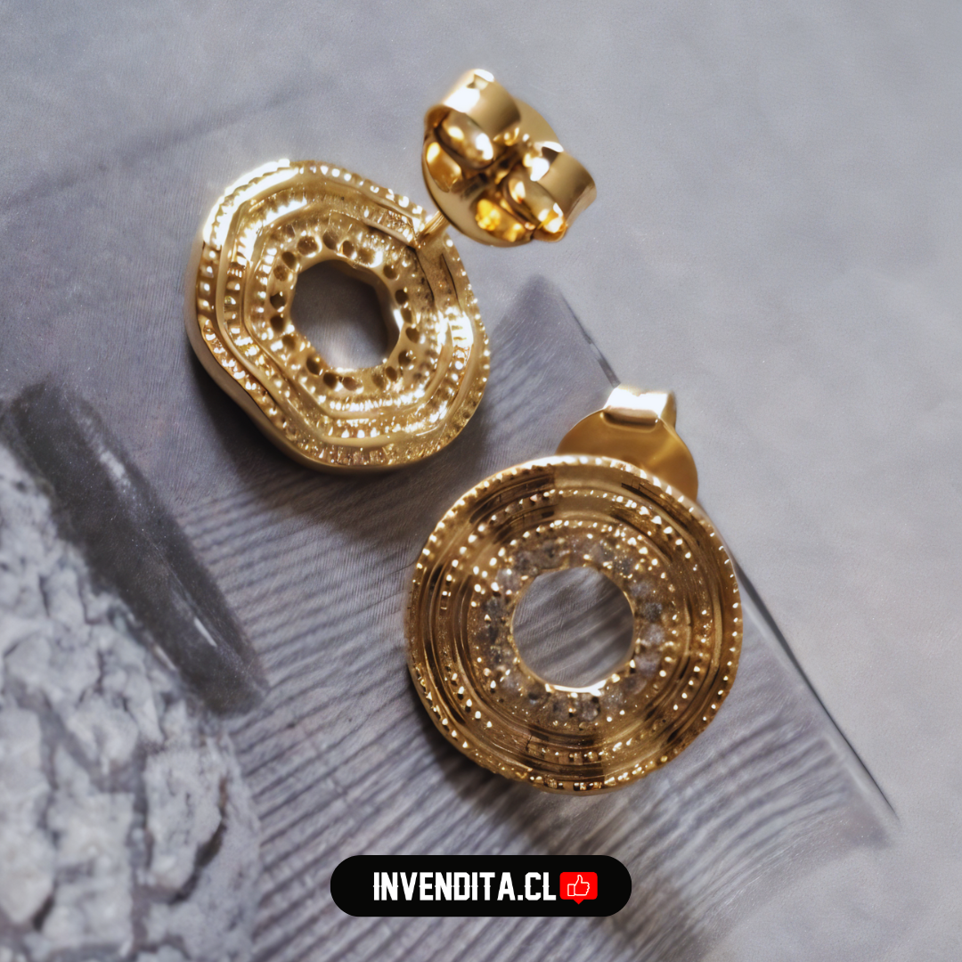 Aros enchapados en oro placa calada con circones