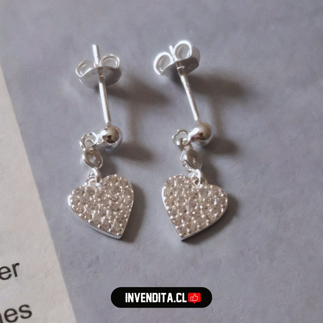 Aros de plata 925 pequeña esfera con placas de corazón