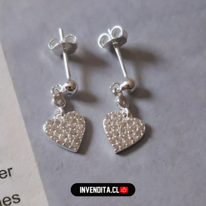 Aros de plata 925 pequeña esfera con placas de corazón