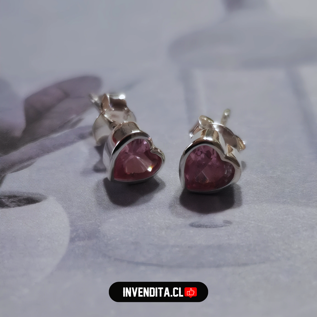 Aros de plata 925 circón corazón Rosa