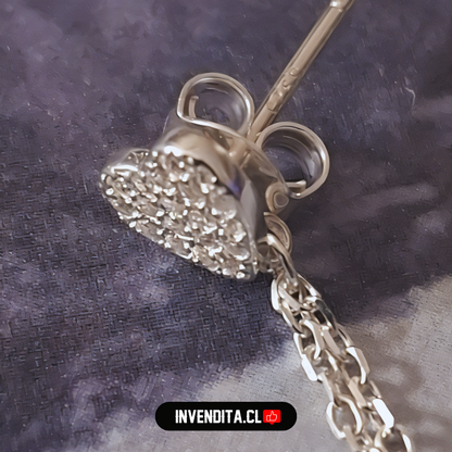 Aros de plata 925 diseño corazones con circones doble cadena