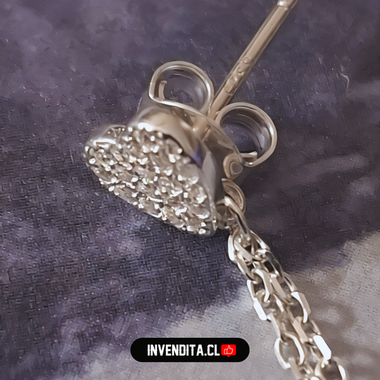 Aros de plata 925 diseño corazones con circones doble cadena